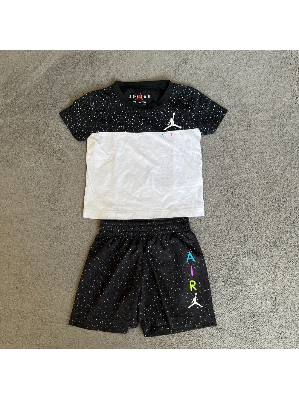 Jordan Black White Speckled Air 2 Piece Short Sleeve Outfit Set Kids Size 18M